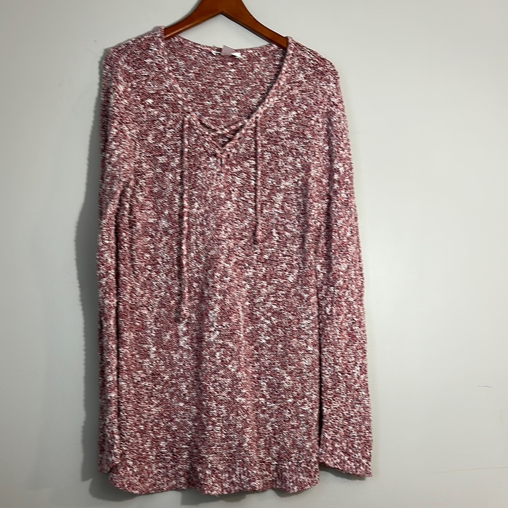 Motherhood, maternity, pink and white sweater size L